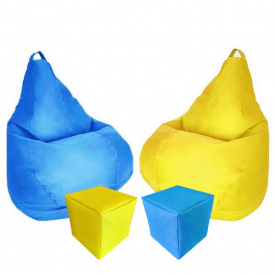 Комплект кресло-мешок груша 140x100 см 2 шт + 2 пуфа 40x40 см Tia-Sport голубой/желтый (sm-0619-52)