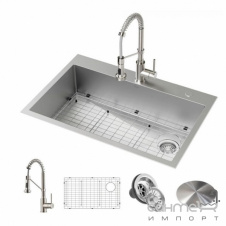 Прямоугольная кухонная мойка Kraus Loften KHT410-33 со смесителем и аксессуарами, нержавеющая сталь