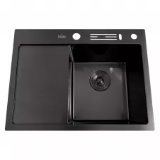 Кухонная мойка Nett NB-6045(L) 600х450 с крылом черная металик (1 мм)