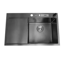 Кухонная мойка под столешницу Nett NB-7848(L) 780х480 с крылом черная металлик (1,5 мм)+смеситель Винница