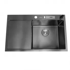 Кухонная мойка под столешницу Nett NB-7848(L) 780х480 с крылом черная металлик (1,5 мм)+смеситель