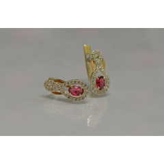 Серебряные серьги Sil с золотыми вставками 125s-12 Красный (Sil-796) Пологи