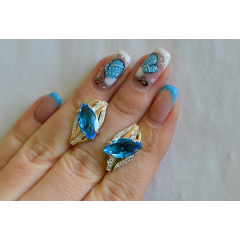 Серебряные серьги Sil с золотыми пластинами 114s-4 Аквамарин (Sil-836) Ровно