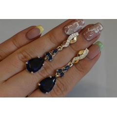 Серьги серебрянные Sil Myau с золотыми пластинами и фианитами 099s-14 Танзанит (Sil-685) Чугуев