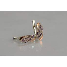 Серебряные серьги Sil с золотыми пластинами 116s-9 Фиолет (Sil-1259)