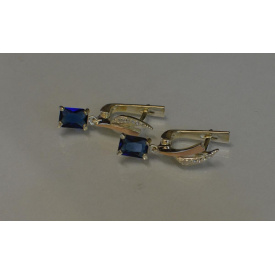 Срібні сережки з сапфіром і фіанітами 100-3 Танзаніт (Sil-990)