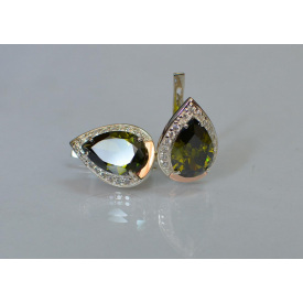 Серебряные серьги Sil с золотыми пластинами 038с2 Олива (Sil-102)