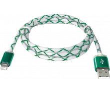 Кабель Defender ACH03-03LT USB(AM)-Lightning GreenLED Backlight 1m (6343365)