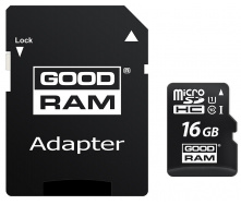 Карта памяти GoodRam microSDHC 16GB Class 10 UHS I (M1AA-0160R12) + SD адаптер (6440798)