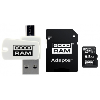 Карта памяти GoodRam MicroSDHC 64GB UHS-I Class 10 (M1A4-0640R12) + Adapter + CardReader (6561830)