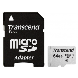 Карта памяти Transcend microSDXC 64GB UHS-I U1 (TS64GUSD300S-A) + SD адаптер (6412860)