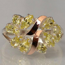 Серебряное кольцо Sil с золотыми вставками Желтый (Sil-122)