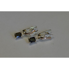Серьги серебряные Sil с золотыми накладками и фианитами 100s-6 Черный (Sil-1006)