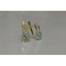 Серебряные серьги Sil с золотыми вставками 125s-4 Голубой (Sil-788)