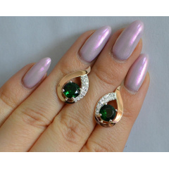 Серебряные серьги Sil с золотыми накладками 144s-1 Зеленый (Sil-1156) Акимовка