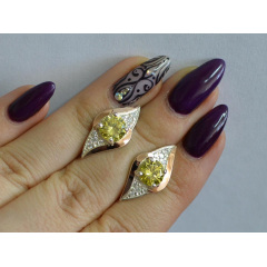 Серебряные серьги Sil с золотыми вставками 145s-10 Желтый (Sil-1022) Київ