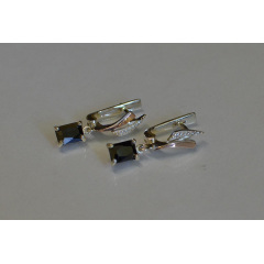 Серьги серебряные Sil с золотыми накладками и фианитами 100s-6 Черный (Sil-1006) Калуш
