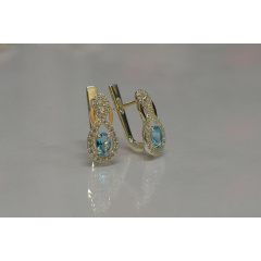 Серебряные серьги Sil с золотыми вставками 125s-4 Голубой (Sil-788) Березно
