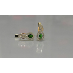 Серебряные серьги Sil с золотыми вставками 125s-6 Зеленый (Sil-790) Надвірна