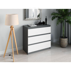 Комод малогабаритный Tobi Sho Caroll T-214 на 3 ящика для гостиной, спальни 800х760х400 мм Антрацит/Белый Южноукраинск