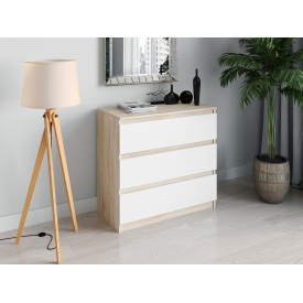 Комод малогабаритний Tobi Sho Caroll T-214 на 3 шухляди для вітальні, спальні 800х760х400 мм Сонома/Білий