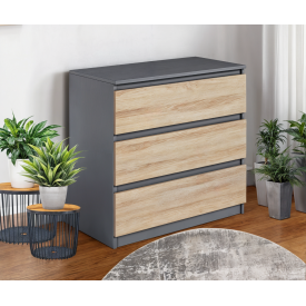 Комод малогабаритний Tobi Sho Caroll T-214 на 3 шухляди для вітальні, спальні 800х760х400 мм Антрацит/Сонома