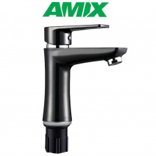 Смеситель для умывальника AMIX Oscar-001 Black (с подводкой), Чёрный