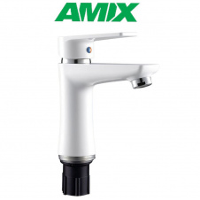 Смеситель для умывальника AMIX Oscar-001(W). White (с подводом), Белый