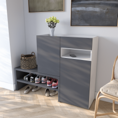 Тумба-підставка для взуття Tobi Sho Viola RS-4 з шухлядою та дверцятами, 1350х1017х400 мм Білий-Антрацит Южноукраїнськ