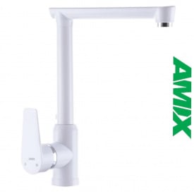 Змішувач для кухні из термопластика AMIX Mario-017 White (з підводкою), Білий
