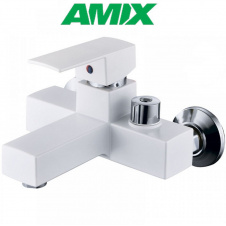 Смеситель для ванны AMIX KUBUS-009 EURO SET White (со шлангом, лейки и кронштейном), Белый