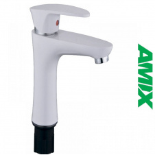 Смеситель для умывальника AMIX CEZAR-001 SET White (с подводом), Белый