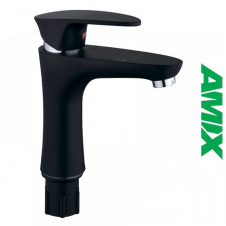 Смеситель для умывальника AMIX CEZAR-001 SET Matte black (с подводом), Чёрный