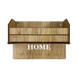 Настенная полка-вешалка органайзер для одежды и сумок с 5 крючками, размер полки 24х17х7 см, цвет коричневый