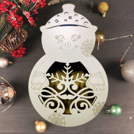 Подарочная новогодняя коробка "Снеговик" деревянная.Бокс для конфет на Новый год размер 25х16х6,5 см,белый