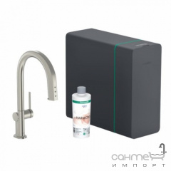 Смеситель для кухни + стартовый комплект Hansgrohe Aqittura M91 SodaSystem 210 1j sBox 76838800 нержавеющая сталь Суми