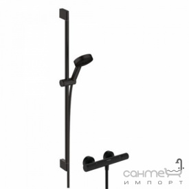 Смеситель-термостат с душевым гарнитуром Hansgrohe Pulsify Select S EcoSmart 90 Ecostat Element 24271670 матовый черный