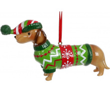 Елочная игрушка BonaDi Dachshund in a sweater 13х7.5х3 см Разноцветный DP232137