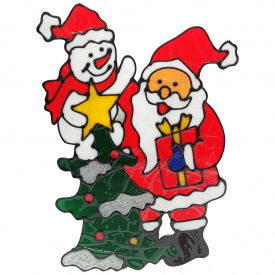 Силиконовая наклейка на стекло "Санта Клаус со снеговиком" Bambi 13-65-6 25 х 30 см