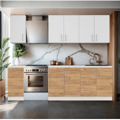 Кухня модульная Tobi Sho OPTIMA-К3 со столешницей 2,6 м Нимфея Альба/Дуб Крафт Золотой, корпус Белый Новое