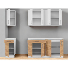 Кухня модульная Tobi Sho OPTIMA-К3 со столешницей 2,6 м Нимфея Альба/Дуб Крафт Золотой, корпус Белый Новое