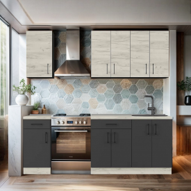 Кухня со столешницей Tobi Sho OPTIMA-К4 модульная 2,2 м Дуб Крафт Белый/Антрацит, корпус Антрацит