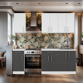 Кухня со столешницей Tobi Sho OPTIMA-К4 модульная 2,2 м Нимфея Альба/Антрацит, корпус Белый