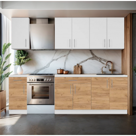 Кухня модульная Tobi Sho OPTIMA-К3 со столешницей 2,6 м Нимфея Альба/Дуб Крафт Золотой, корпус Белый
