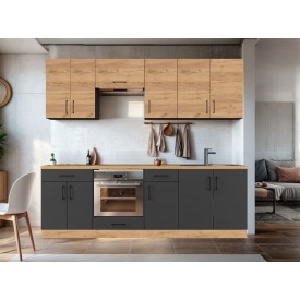 Кухня со столешницей Tobi Sho OPTIMA-К7 модульная 2,4 м Дуб Крафт Золотой/Антрацит, корпус Антрацит