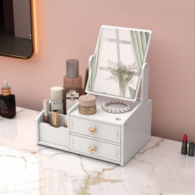 Настольный комод для косметики и украшений с зеркалом, органайзер для косметики, цвет белый