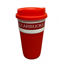 Стакан керамічний із силіконовою кришкою UKC 400 мл Starbucks 9703 червоний з білим