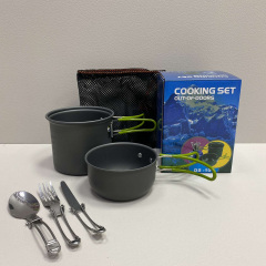 Набір туристичного посуду із зеленими ручками Cooking Set DS-101/6017 Фастів