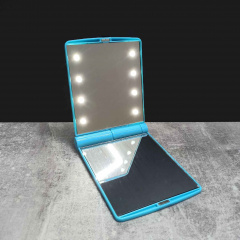 Карманное зеркало складное с LED подсветкой голубое A-PLUS 822 Орехов