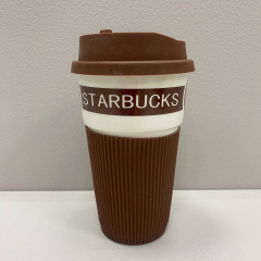 Склянка керамічна з силіконовою кришкою 400 мл Starbucks 9703 коричневий з білим Черкаси